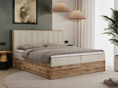 Obrázek produktu pro Kontinentální poste Boxspring s úložným prostorem BELLISSIMO 7-zónovou matrací - 160x200 cm - Multipocket H3 | Béžová Samet - Topper T25