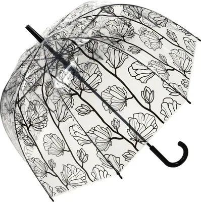 Produktbild von Regenschirm Transparent Durchsichtig Glockenschirm Kuppel Automatik Blumenmotiv