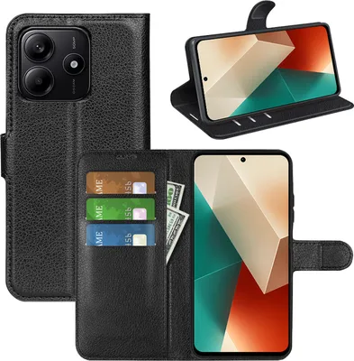 Produktbild von Für Xiaomi Redmi Note 14 5G Kunstleder Book Wallet Tasche Hülle Etuis Cover Schwarz
