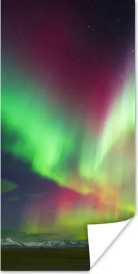 Produktbild von MuchoWow® Poster Nordlichter - Island - Rot - Grün 40x80 cm - Dekoration