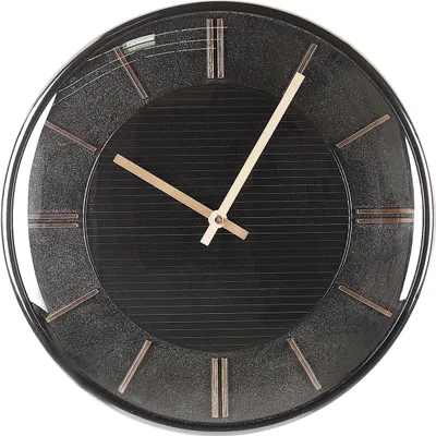 Zdjęcie produktu dla BELIANI Zegar ścienny czarny metalowy materiał syntetyczny ø 34 cm glam dekoracja bez numeracji