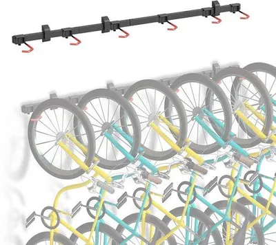 Productafbeelding van Ibenzoa® Fietsenrek voor aan de muur – geschikt voor 6 fietsen – ruimtebesparend, verstelbare haken voor verschillende framematen, draagvermogen 150 kg, afmetingen 1604 x 180 x 105 mm
