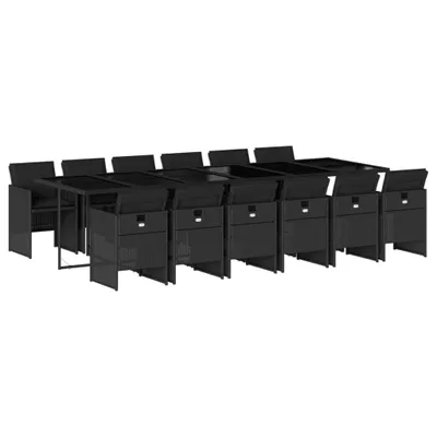 Produktbild von 13-tlg. Garten-Essgruppe mit Kissen Schwarz Poly Rattan