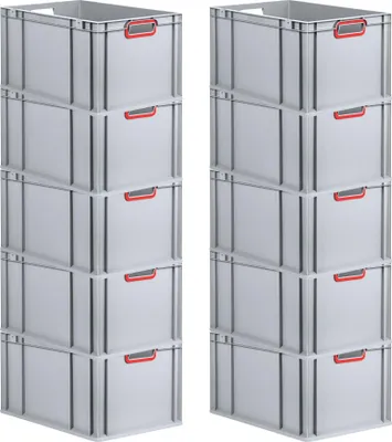 Produktbild von SparSet 10x Eurobox NextGen Color | HxBxT 32x40x60cm | 65 Liter | Griffe rot offen | Verstärkter Boden | Grau | Eurobehälter, Transportbox, Transportbehälter, Stapelbehälter