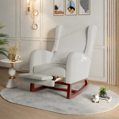 Produktbild von INONEFT Schaukelstuhl Relaxsessel mit Fußstütze Schwingsessel Wohnzimmersessel mit hoher Rückenlehne, Grau