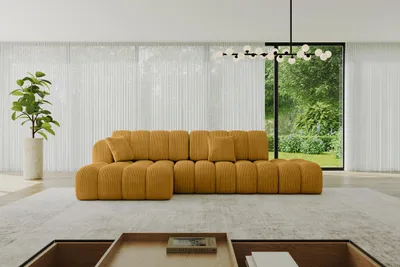 Produktbild von ALTDECOR Ecksofa mit Schlaffunktion und Bettkasten OLEA-L2-S - 321x164x75cm Senfgelb - Corner Sofa Eckcouch Couch L-Form, links/rechts angeordnet Schlafcouch Ausziehbar Wohnlandschaft