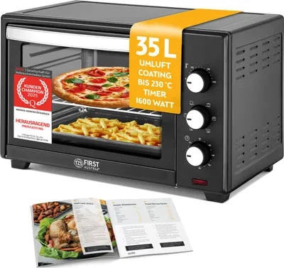 Produktbild von TZS First Austria Minibackofen, Umluft, 35L, Premium-X Coating (Antihaftbeschichtung), Auftauen&Warmhalten, Rezeptheft, Backofen Pizzaofen Grill