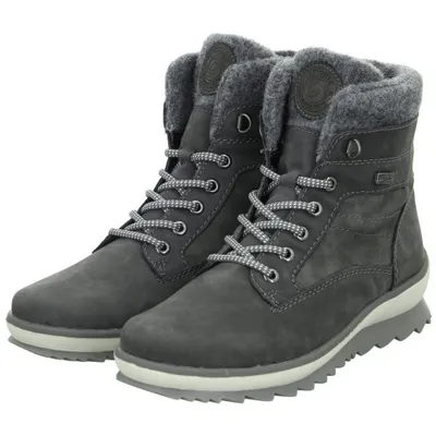 A pair of grey winter boots.