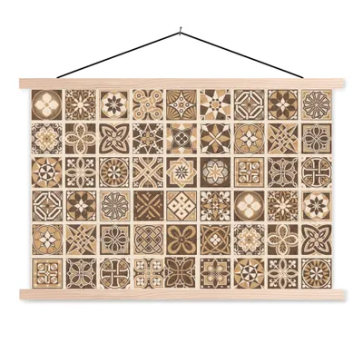 Produktbild von MuchoWow® Textilposter Design - Blumen - Braun - Natur - Vintage 120x80 cm mit holzfarbenen Rahmen - Aufhängeset