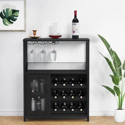 Image de Armoire de rangement industrielle avec étagère à vin, couleur noire