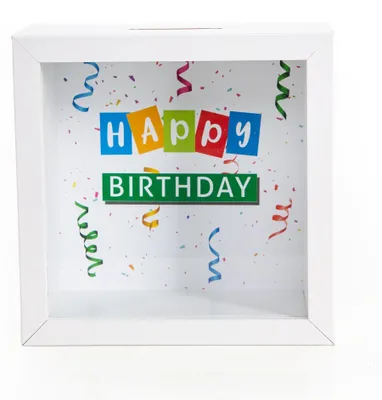 Produktbild von Sparbüchse Bilderrahmen Happy Birthday weiß bunt 14 x 14 cm