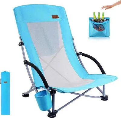 Immagine prodotto di Sedia da campeggio pieghevole con schienale alto, blu, con borsa per il trasporto e borsa termica