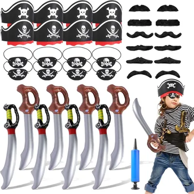 Productafbeelding van Piratendecoratie voor kinderverjaardag - Set van 36 - Piratendecoratie met piratenhoed kinderen - Oogklep - Piraat