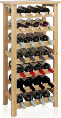 Produktbild von Bamboo-Weinregal - 28 Flaschen-Display-Ständer mit Tischplatte - Freistehende Lagerplanken für Küche, Badezimmer, Keller, Bar