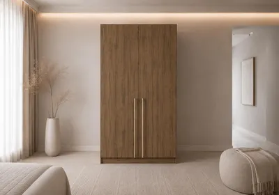 Produktbild von Kleiderschrank 2-türig Schrank Garderobe Schlafzimmer Drehtürenschrank mit goldenen Griffen - Schrank Glamy 2D 100 cm - Walnuss, KI-generiertes Bild