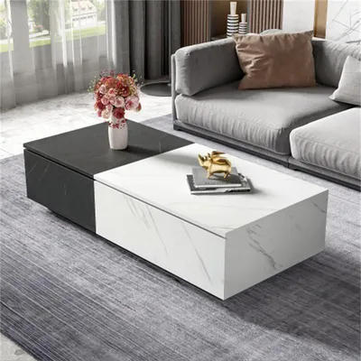 Produktbild von AIORBER Couchtisch, marmoriert, Design mit zwei Schranktüren, Soft-Close-Scharniere, große Ablagefläche, für das Wohnzimmer, 110 x 50 x 28 cm, Weiß