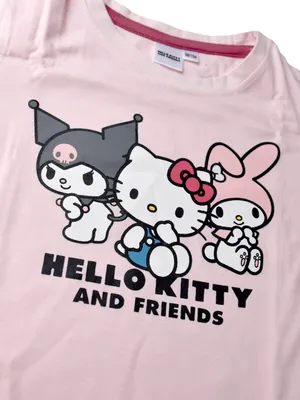 Produktbild von Hello Kitty Schlafanzug für Mädchen - Friends Kuromi & My Melody Kinder Pyjama Set Langarm Oberteil mit Hose Rosa/Pink 98-104