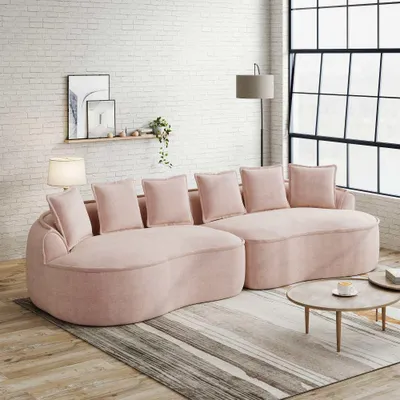 Imagen del producto de Sofá modular AIORBER de 4 plazas, tipo "nube" de chenilla, extra grande con asiento profundo, suavemente acolchado, sin necesidad de montaje, incluye cojines, color rosa