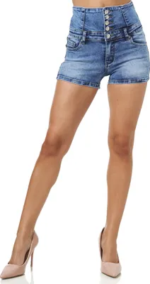 Produktbild von Elara Damen Hose Kurz High Waist Push Up Effekt MS2024 Lt. Blue Denim-46 (3XL)