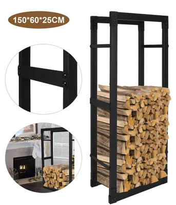 Obrázek produktu pro Pevný regál na dřevo Peviasot, stojan na štěpky, rozměry 150 x 60 x 25 cm, vyrobený z odolného kovu, vhodný pro skladování dřeva