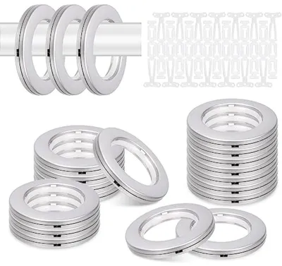Produktbild von PromoHome® 20 Stück 1-5/8" (42 mm) Innendurchmesser Vorhangösen - Silbergraue Kunststoff-Vorhangringe mit weißen Verbindern - Leises Gleiten