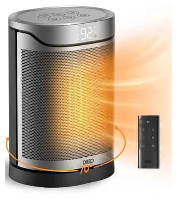 Obrázek produktu pro Elektrický ventilátorový topidlo 1500 W - Oscilace 70° - Černá - Dálkové ovládání, časovač 12 h
