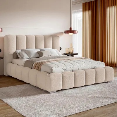 Produktbild von MOTIVENA Grand Bubble Polsterbett 200x200 mit Bettkasten, Metall Lattenrost, Bubble Bett 200x200 Beige Boucle (Catch Me 02)
