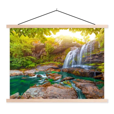 Produktbild von MuchoWow® Textilposter Natur - Wasserfall - Pflanzen - Bäume - Sonne 60x45 cm mit holzfarbenen Rahmen - Bild