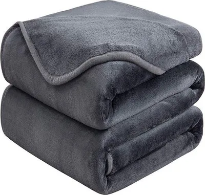 Zdjęcie produktu dla Unyqoos® Dwustronny koc z polaru i flaneli, 220 x 240 cm, ciemnoszary – miękki, ciepły, 350 g/m², dwustronny, idealny do łóżka i sofy