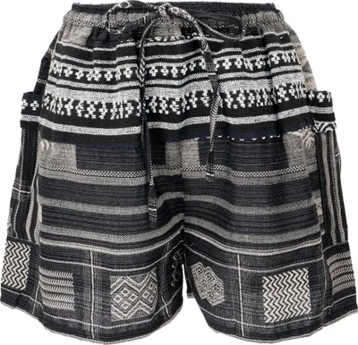Produktbild von Kurze Boho Hose, Ethnostyle Shorts - Schwarz, Damen, Baumwolle, Shorts, Leggings