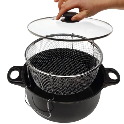 Zdjęcie produktu dla Garnek do smażenia na głębokim oleju z koszyczkiem i szklaną pokrywką, 26 cm