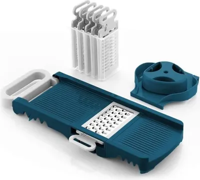 Image de Mandoline pliante 6 en 1 – 3 lames à râper et 3 lames à légumes – Acier inoxydable