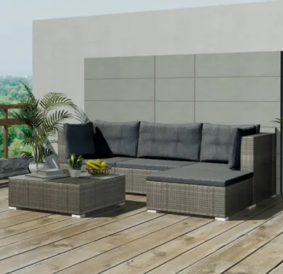 Produktbild von vidaXL 5-tlg. Garten-Lounge-Set mit Auflagen Poly Rattan Grau