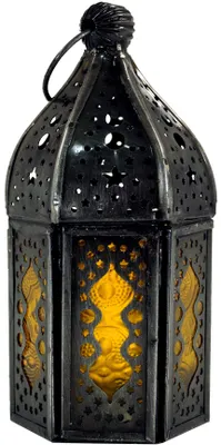 Produktbild von Orientalische Metall/Glas Laterne in Marrokanischem Design, Windlicht, Mehrfarbig, Glas,Metall,Eisen, Farbe: Gelb, 14*6*6 cm