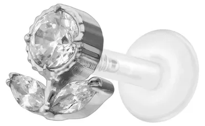 Produktbild von Ohrpiercing, Nasenpiercing PTFE Labret mit Innengewinde + Titan-Aufsatz KRISTALLBLUME Silber Stablänge: 6mm | Stabstärke: 1,2mm
