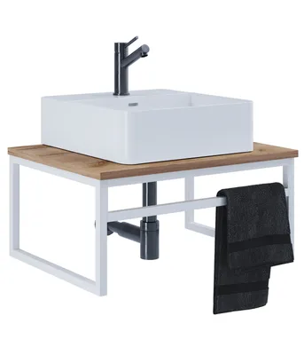 Image de 2pcs Lavabo Meubles de salle de bains Ensemble Évier Bois Métal Industriel Style Bitila 60
