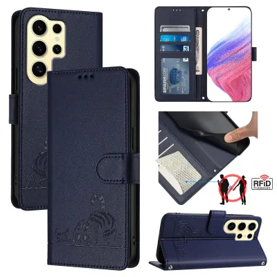 Image de Etui en cuir pour Samsung Galaxy S24 Ultra, étui à rabat avec fonction stand et portefeuille bleu