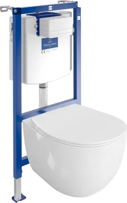 Produktbild von DOMINO | Villeroy&Boch ViConnect H112 Vorwandelement Unterputz WC mit Bedienplatte + Wand Hänge Tiefspül WC Mondo Weiß  Spülrandlos | WC Komplettset |