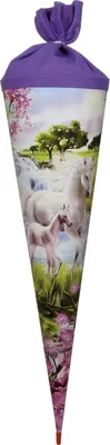 Zdjęcie produktu dla Rożek szkolny jednorożec z brokatowym źrebakiem, brokatowa obwódka 70 cm