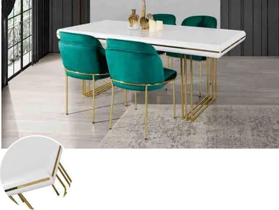 Produktbild von Luxus Esstisch Tisch Esszimmer Tische Metall Design Küchentisch Weiß Gold Holz
