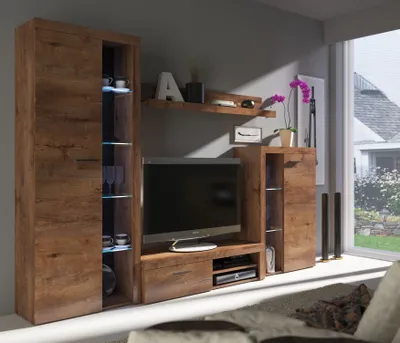 Produktbild von Tkmoebel Schrankwand Wohnwand Rumba Anbauwand Wohnkombi Wohnzimmer Breite 270cm,Eiche Lefkas