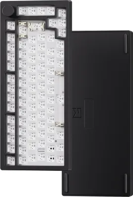 A disassembled keyboard kit, showing the internal components and the outer casing.