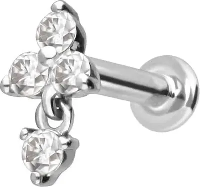 Produktbild von Ohrpiercing, Nasenpiercing 14 Karat Gold Labret mit Innengewinde MOISSANIT-BLUME + MOISSANIT 14 Karat | WeißGold Stablänge: 5mm - Stabstärke: 1,2mm
