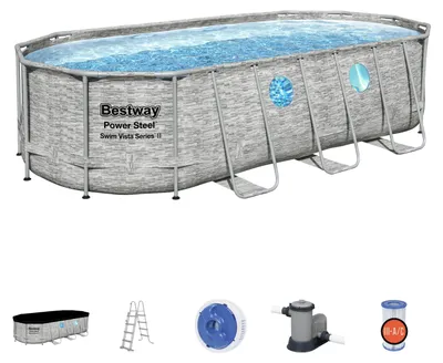 Immagine prodotto di Piscina Ovale rattan con Oblò Power Steel Swim Vista 549x274x122 cm Bestway 56716