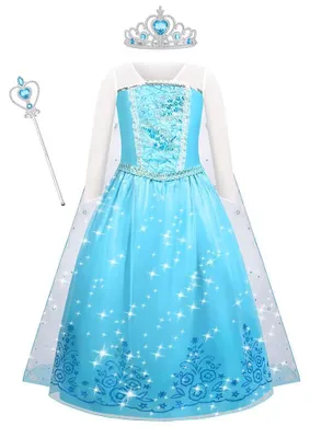 Imagen del producto de Vestido de princesa infantil con varita mágica y corona, de manga larga, disfraz para niñas, ideal para diversas ocasiones