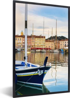 Produktbild von MuchoWow® Gerahmtes Poster Blick auf den Hafen von Saint Tropez in Frankreich 20x30 cm - Poster mit Schwarzem Bilderrahmen Wandposter Rahmen Foto Bilder - Drucken - Bilder Poster im Rahmen