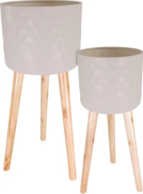 Produktbild von Blumentöpfe 2er Set Beige Ø 24,5 x 60 cm & 28 x 67,5 cm mit Füßen