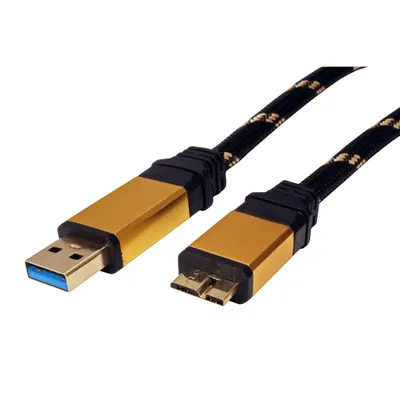 Obrázek produktu pro ROLINE 11.02.8878, 0,8 m, USB A, Micro-USB B, USB 3.2 Gen 1 (3.1 Gen 1), Samec/samec, Černá, Zlato