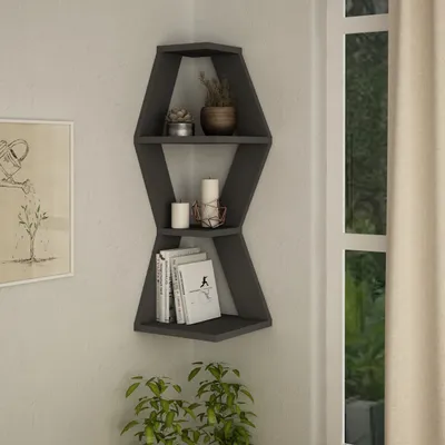 Image de DECORTIE Sablor Etagère d'angle moderne anthracite , 30 x 30 x 86 cm