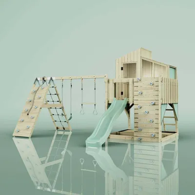 Produktbild von OutdoorToys Spielturm Finn aus Holz in Grün Trapezstange